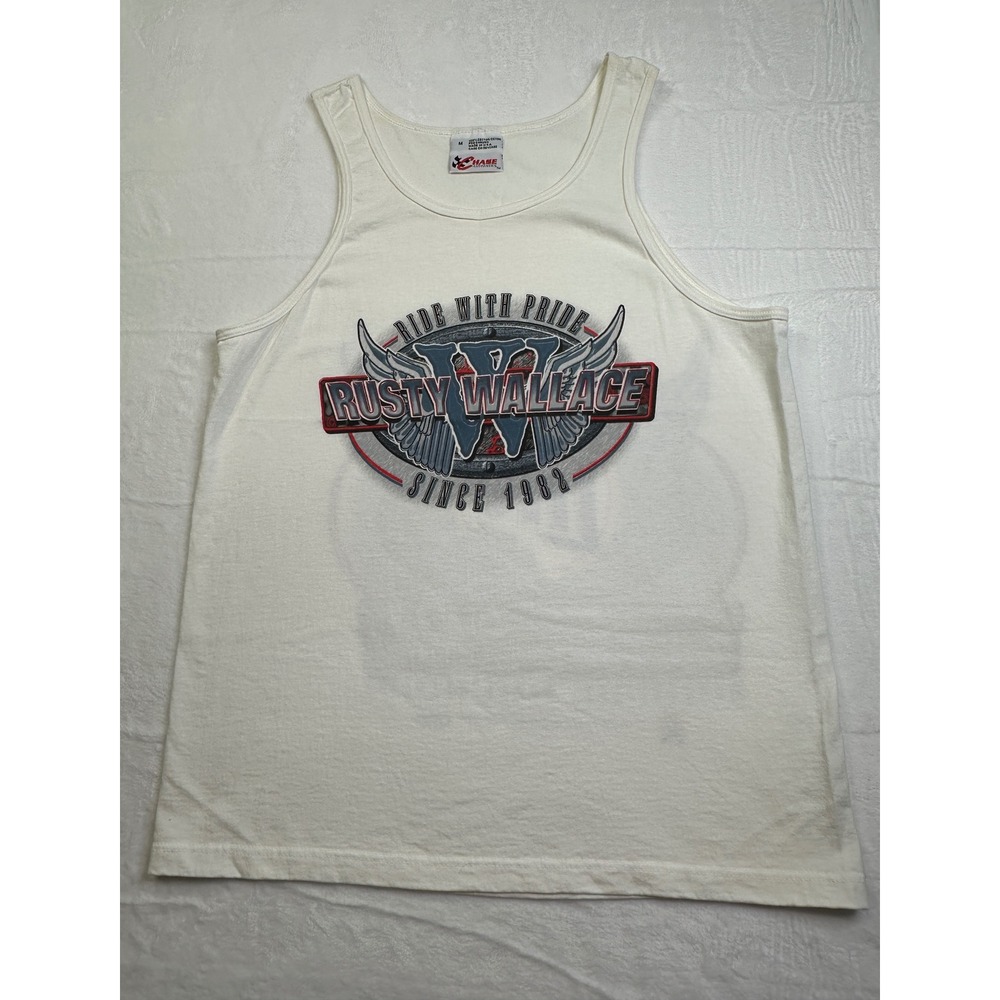 Chase Authentics Tank Top Mens M White Rusty Wallace Miller Lite NASCAR Vintage